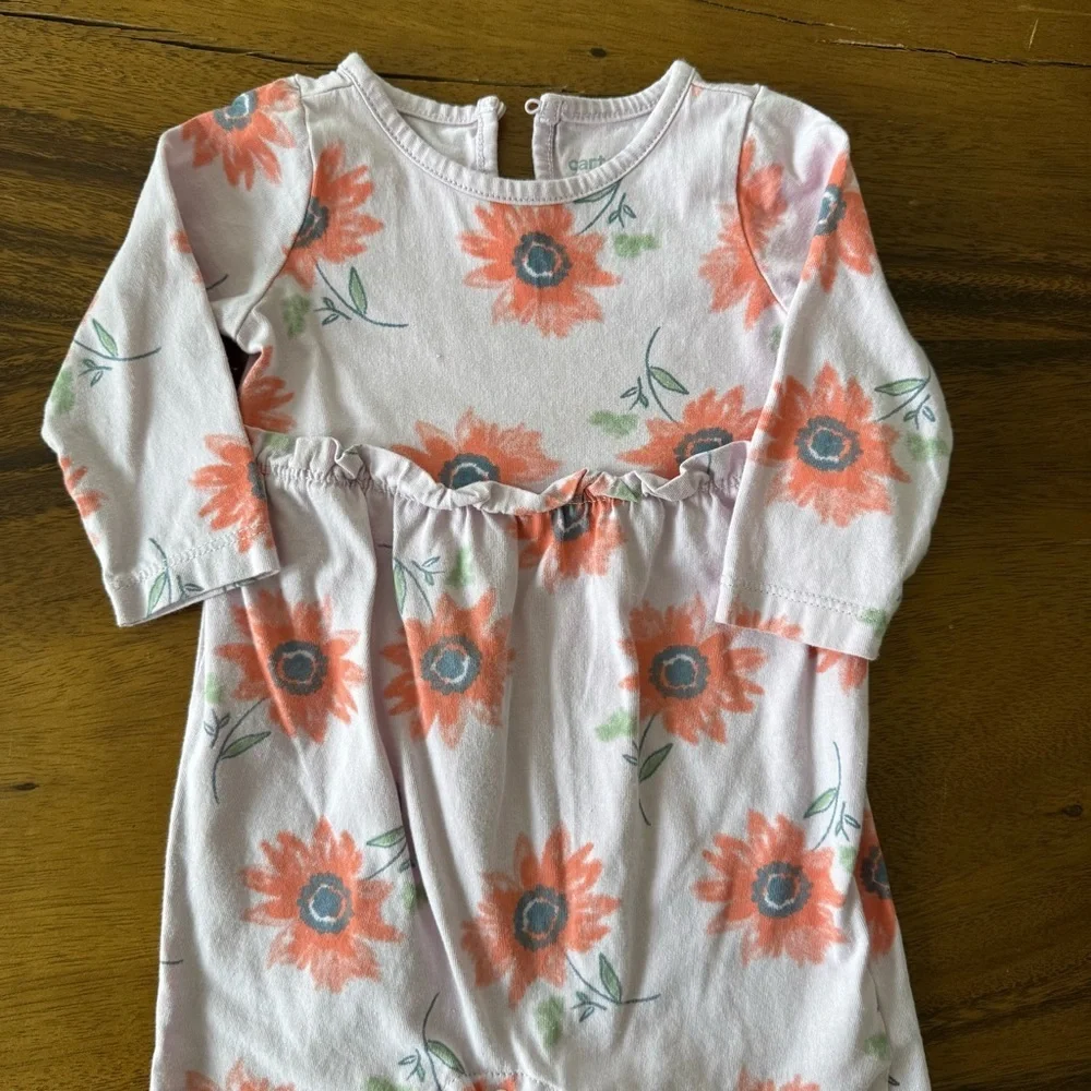 Carter's Long Sleeve Floral Cotton Baby Romper 9M
